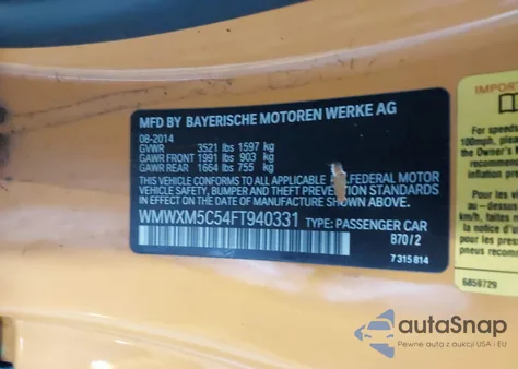 2015 Mini Hardtop Cooper from USA, damaged, VIN WMWXM5C54FT940331